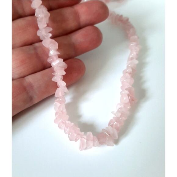 Sterling Silver Clasp Rose Quartz Pink Semi Precious Gemstone Chips 35" Necklace - Picture 6 of 6